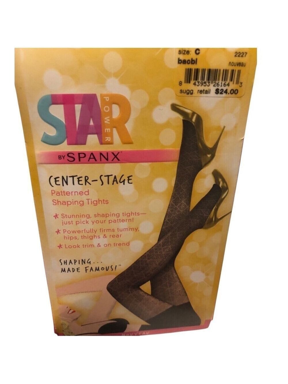 Spanx Center Stage Tights Size C (150-180 lbs) Black Patterned Shaping